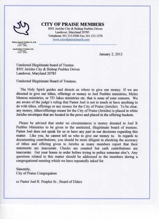 Members letter to Self Appointed board