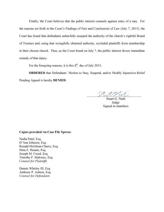 Order DENYING Mot to Stay 3